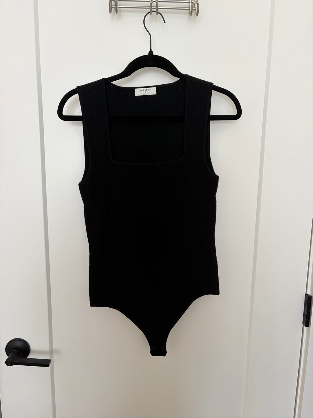 Babaton Black Ribbed Square-Neck Bodysuit